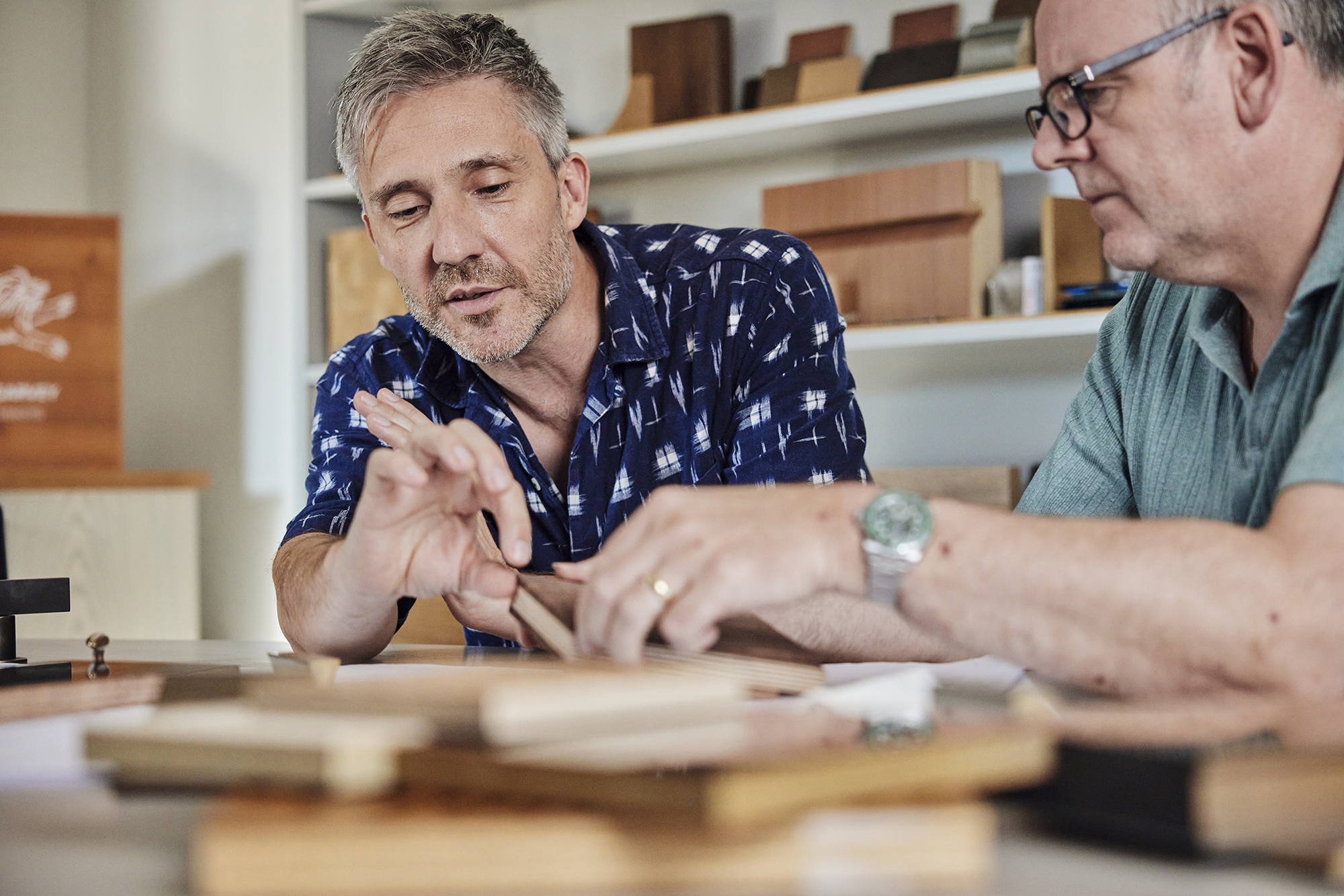 Dom and Angus selecting materials at William Garvey bespoke furniture maker. Our materials expertise extends deep beyond the surface. We have a profound understanding of materials built through years of experience