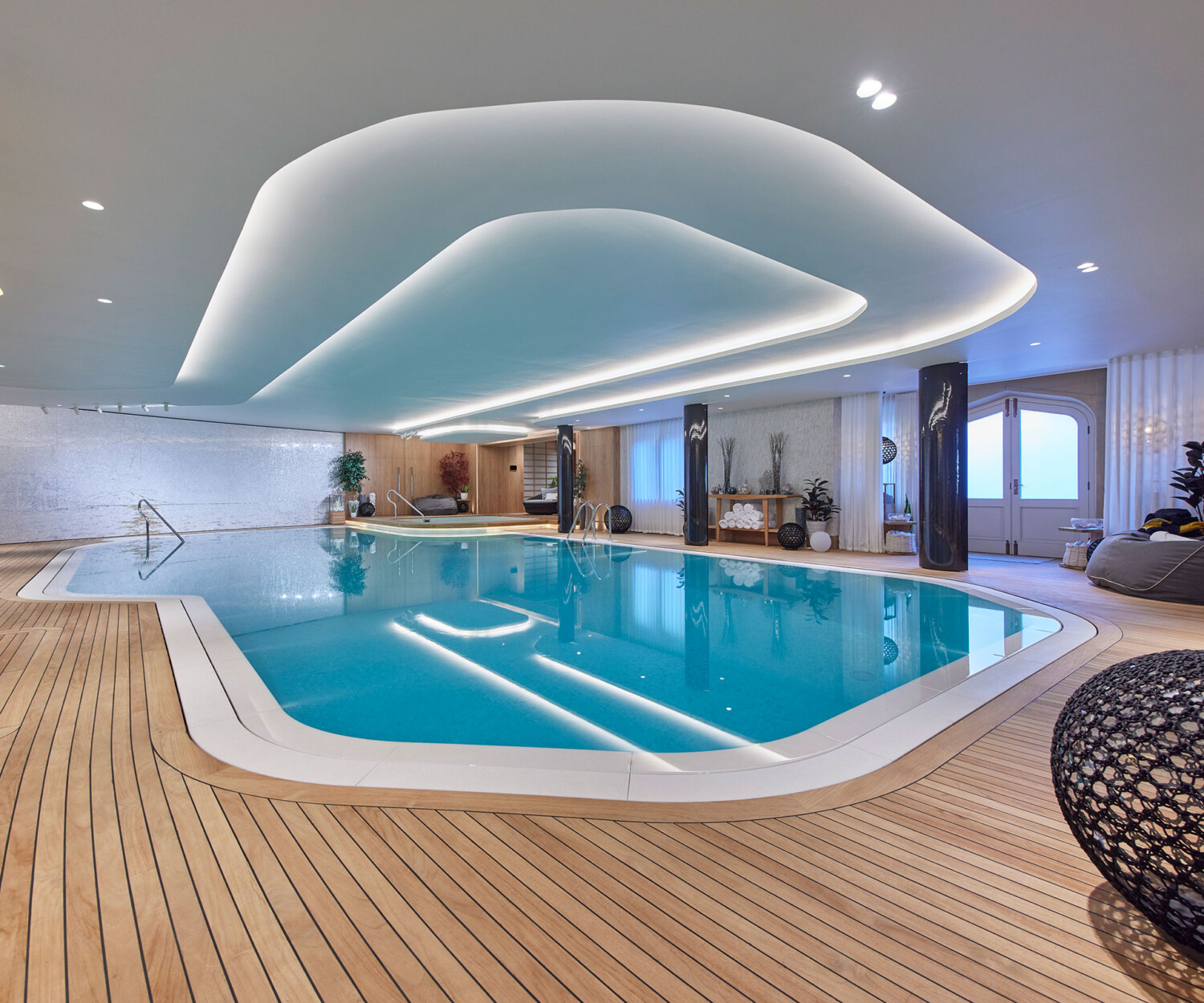 A private home spa, gym, pool and therapy rooms combine to make this extensive wellness space for a client near Sheffield William Garvey Bespoke Furniture designer maker