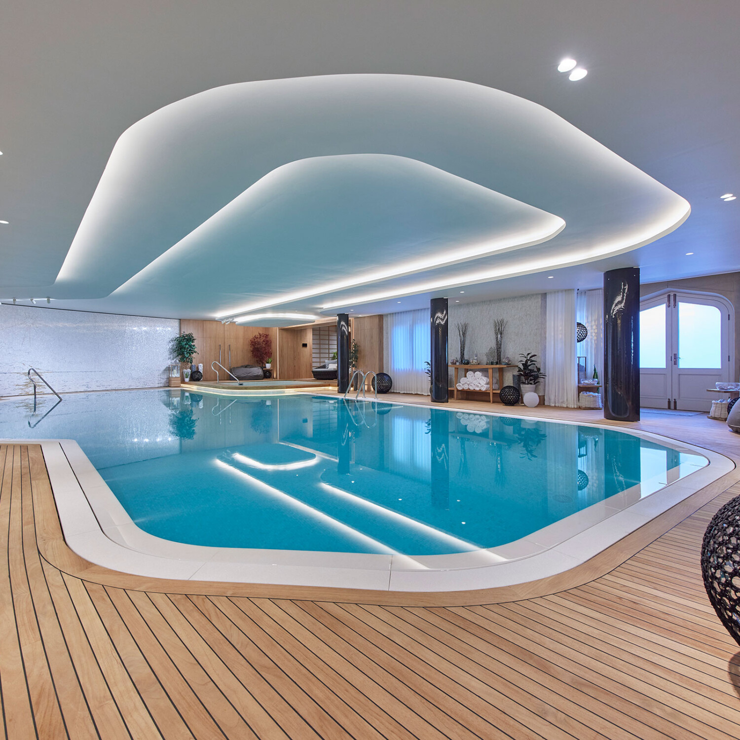 A private home spa, gym, pool and therapy rooms combine to make this extensive wellness space for a client near Sheffield William Garvey Bespoke Furniture designer maker