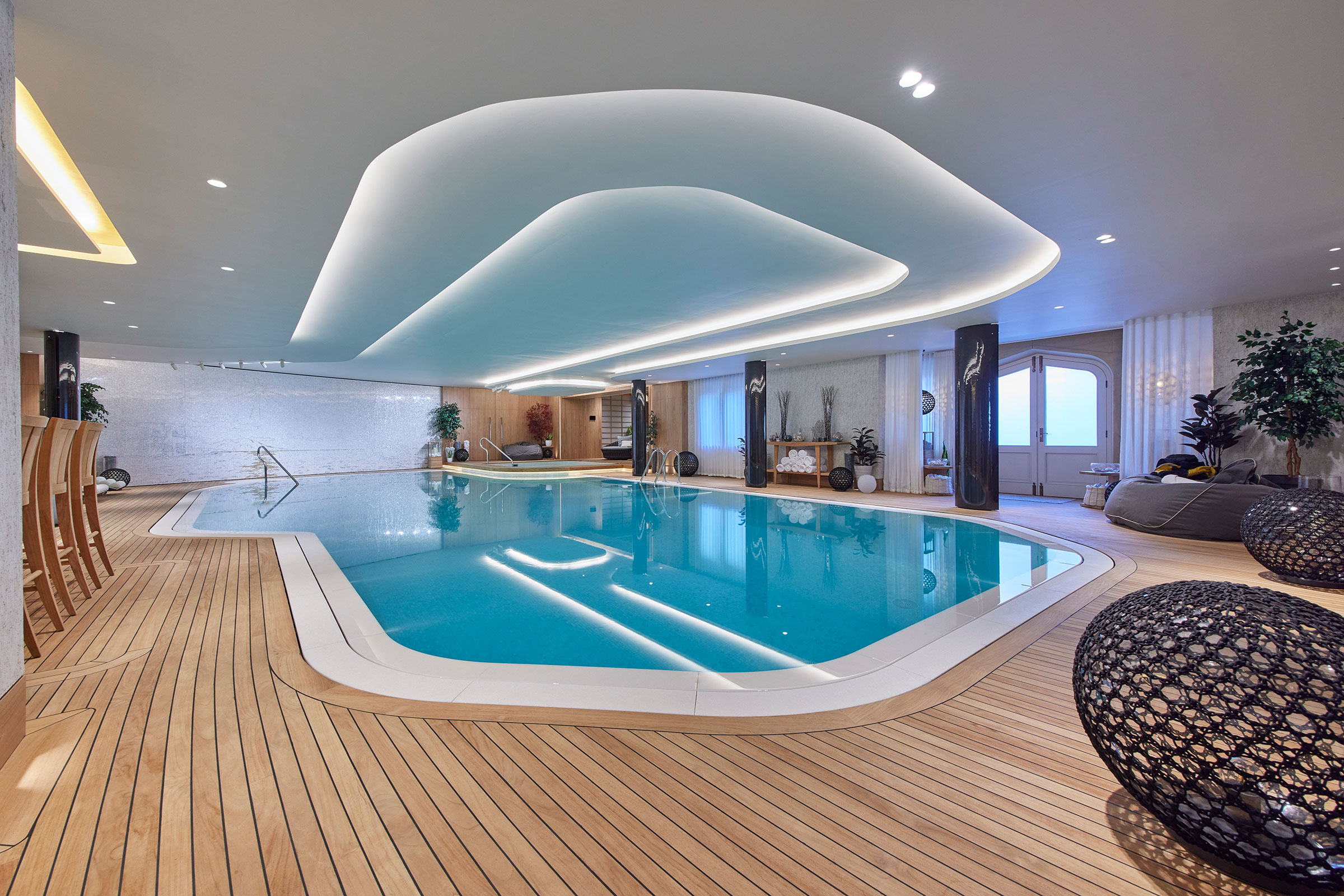 A private home spa, gym, pool and therapy rooms combine to make this extensive wellness space for a client near Sheffield William Garvey Bespoke Furniture designer maker
